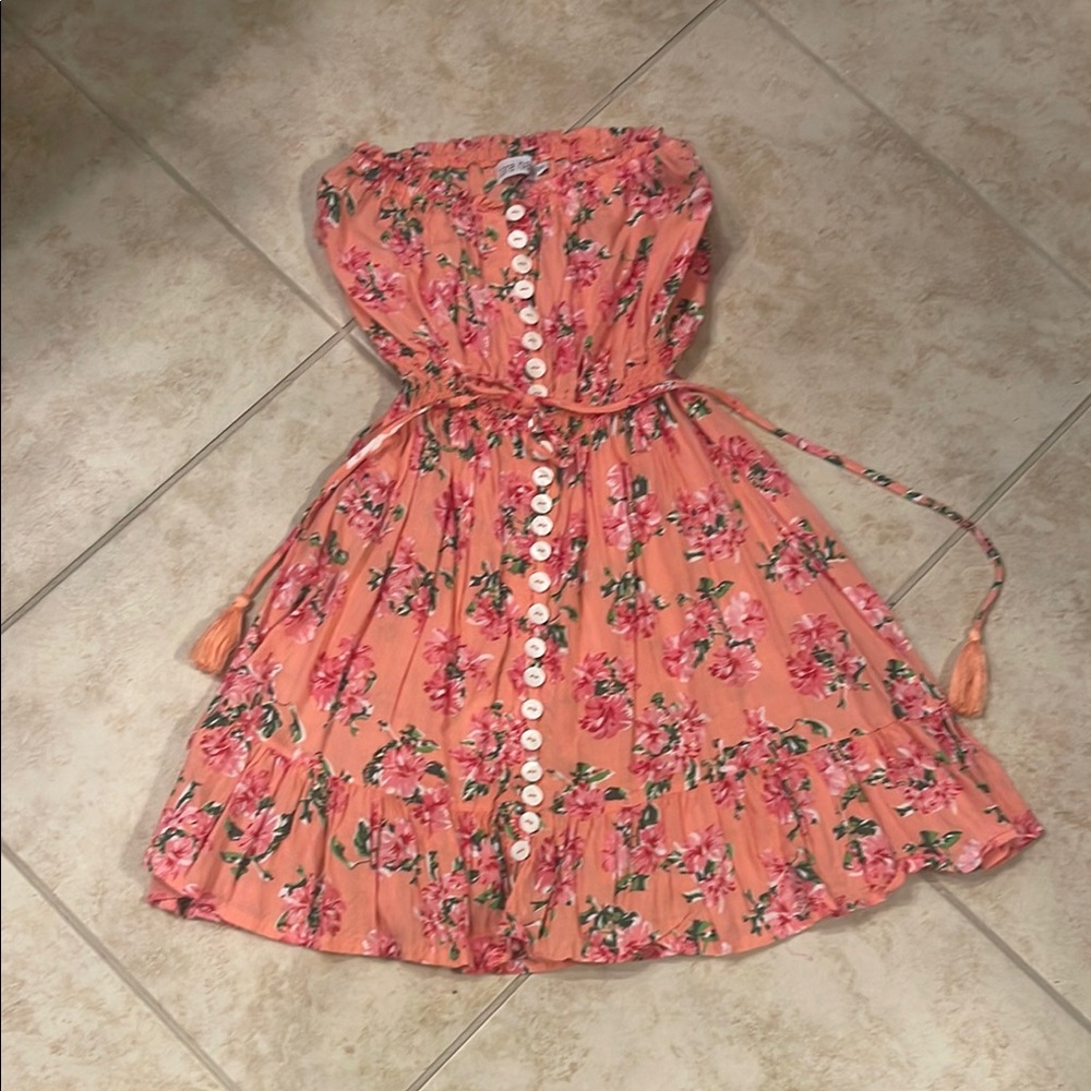 TIARE HAWAII Floral Peach Dress O/S